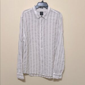 Armani Exchange Men's White Striped Button Down Long‎ Sleeve Shirt